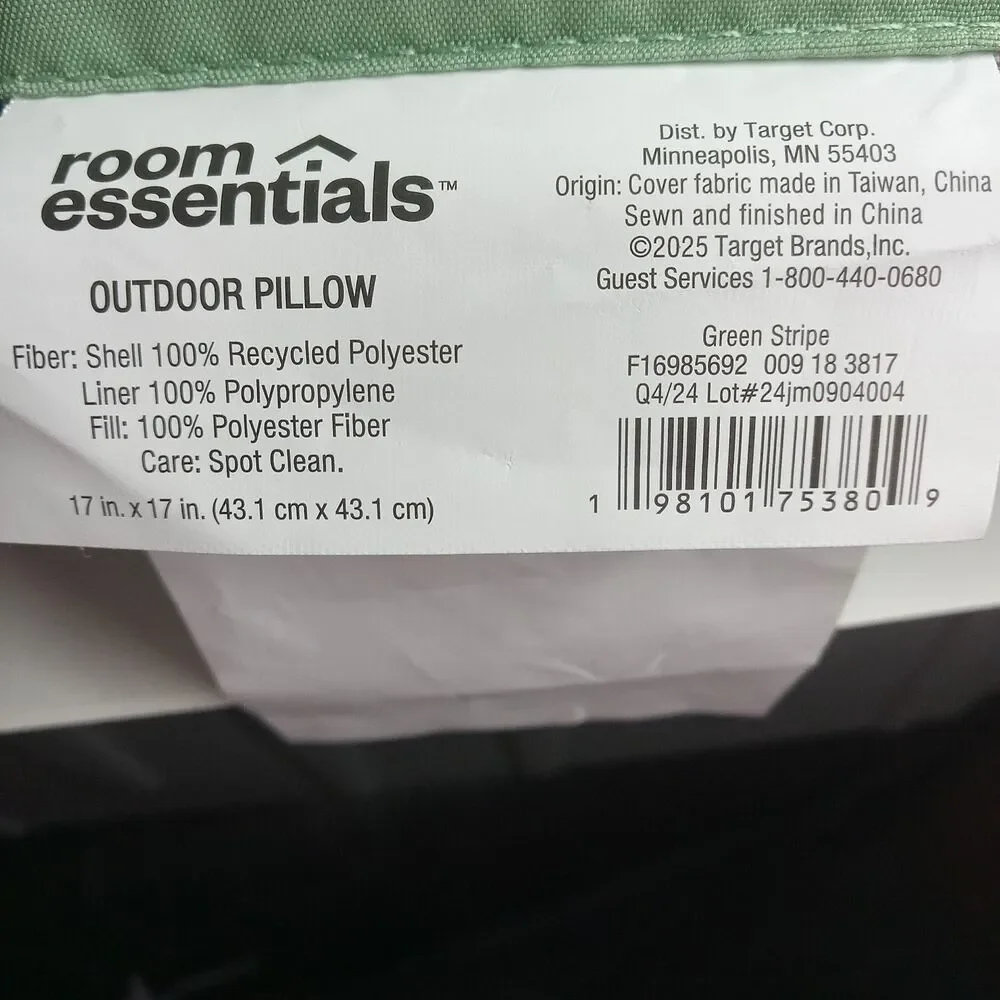 Room Essentials Green Striped Outdoor Pillow 17